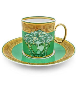 [VERSACE] Medusa Amplified Green Coin Coffee Cup & Saucer Tall