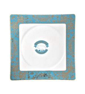 [Gold999] Gold Rose & Blue Square Plate 8 Inch