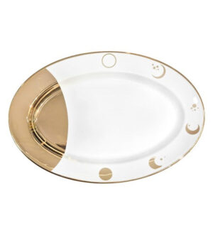[Gold999] Gold Moon & Sun Oval Plate 12 inches