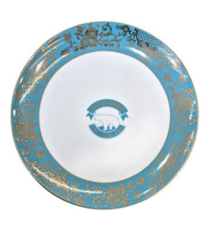 [Gold999] Gold Rose and Blue Round Plate 12 inches