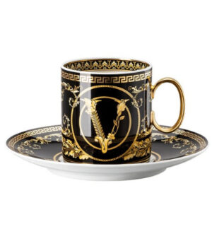 [VERSACE] Virtus Gala Black Coffee Cup & Saucer Tall