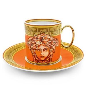 [VERSACE] Medusa Amplified Orange Coin Coffee Cup & Saucer Tall