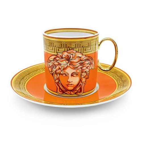 [VERSACE] Medusa Amplified Orange Coin Coffee Cup & Saucer Tall